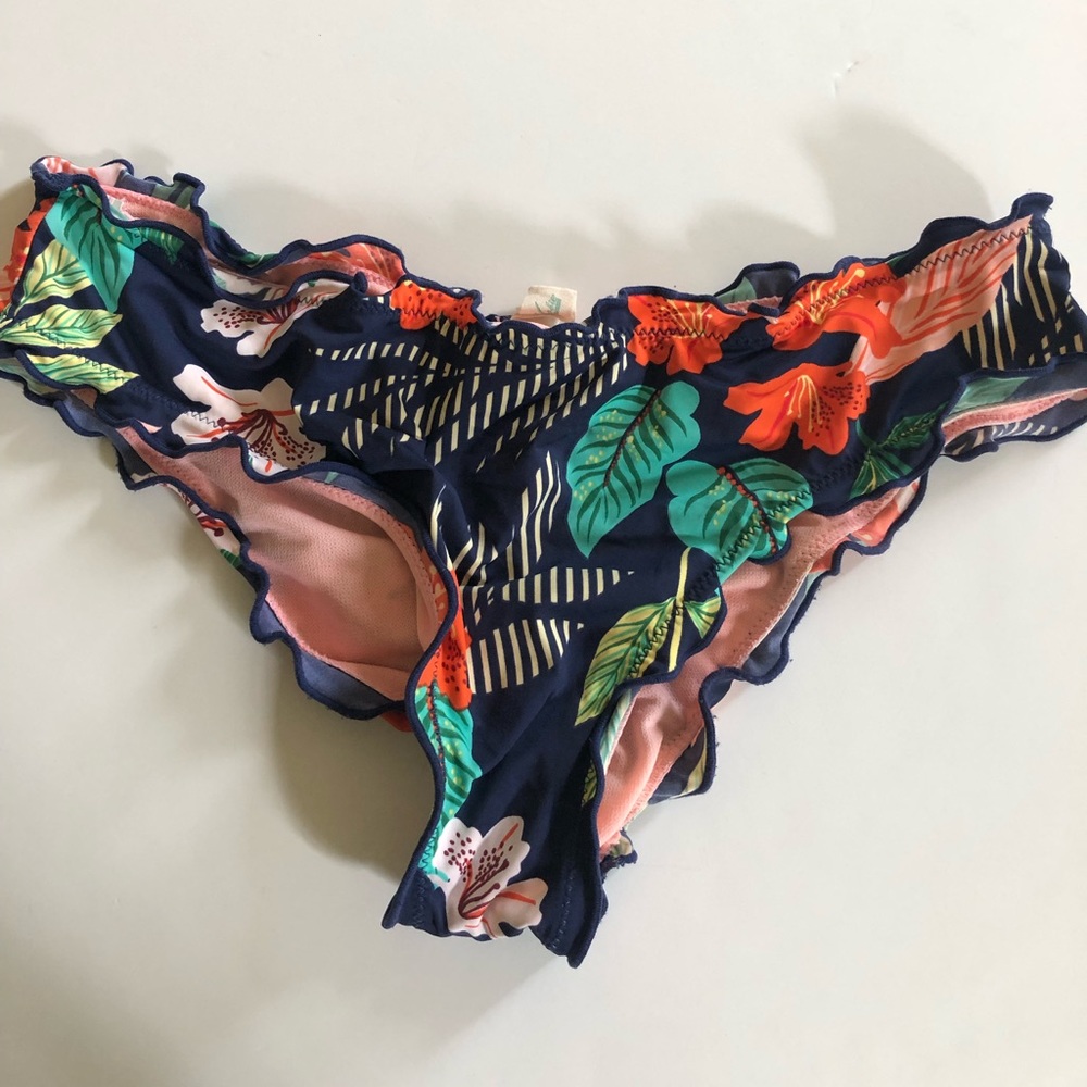 Hobie Navy Floral Ruffle Bikini Bottoms